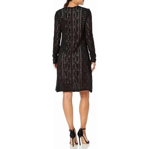 New! BCBGMAXAZRIA Waving Vines Long Sleeve Lace Shift Dress Size XS Black - Picture 8 of 10